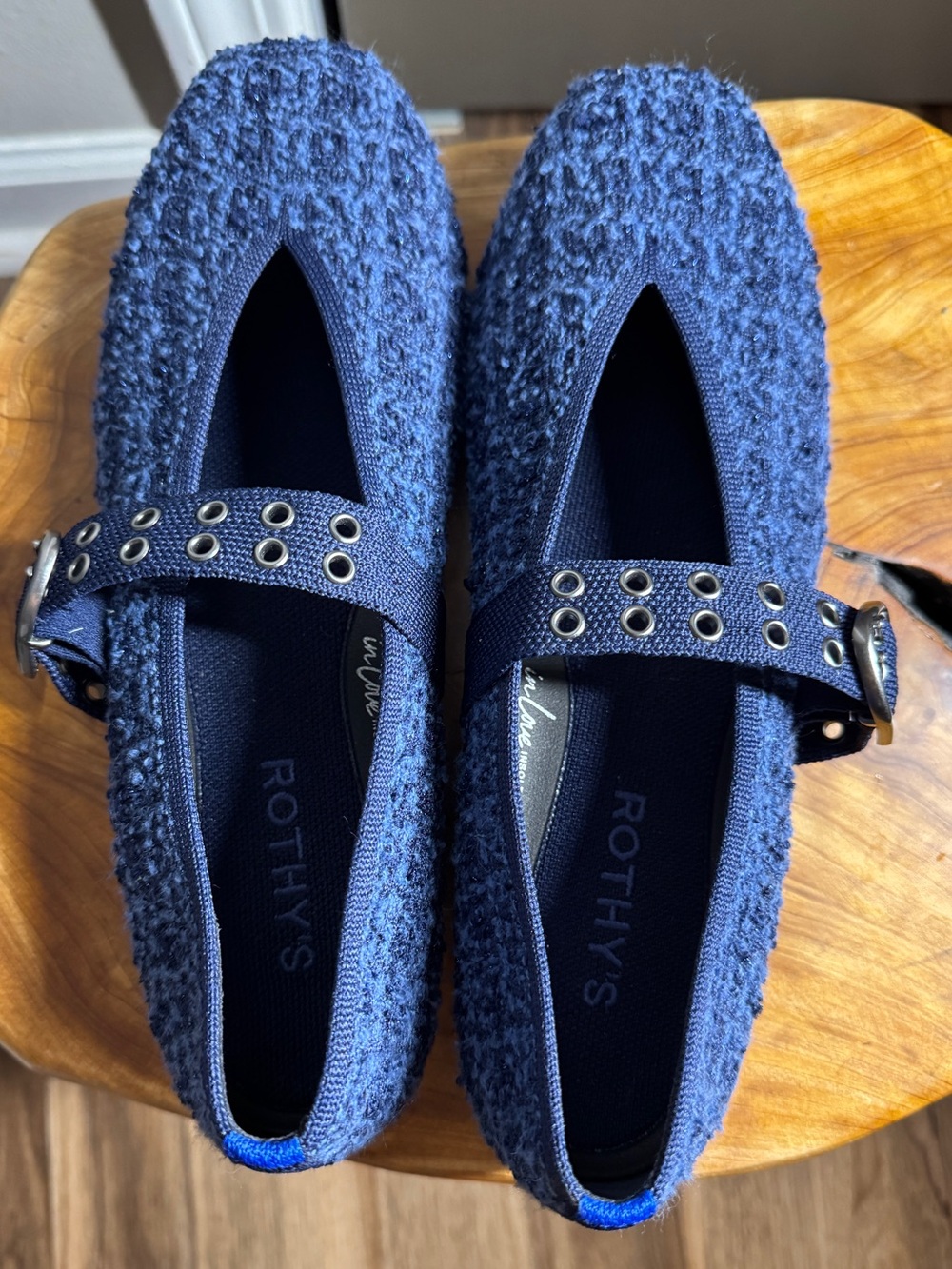 Rothy's The Max Buckle Women's Mary Janes Blue Tweed Preppy-Boho Sz. 8,5M - Picture 4 of 14